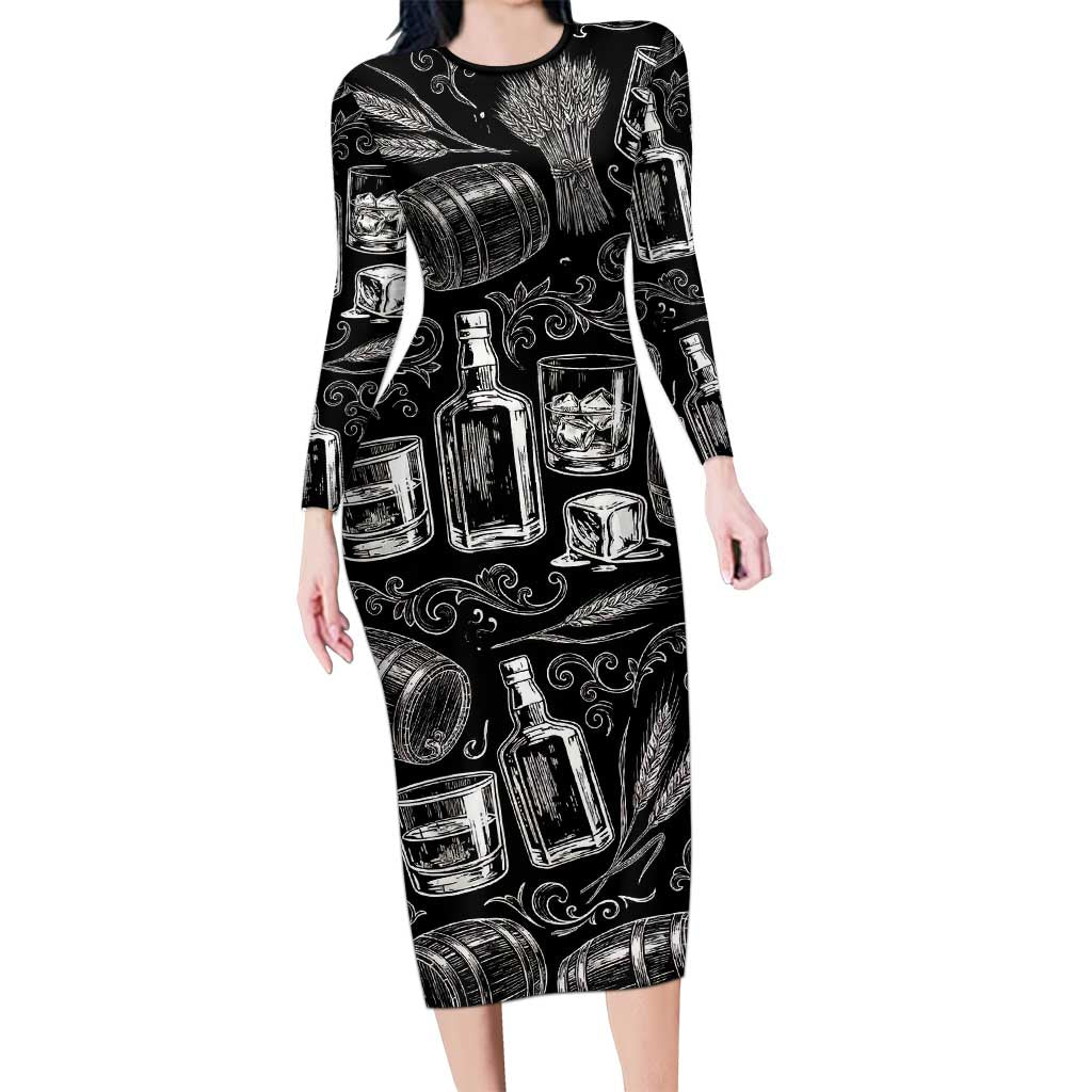 Whisky Neat Family Matching Long Sleeve Bodycon Dress and Hawaiian Shirt Vintage Bold Statement Design
