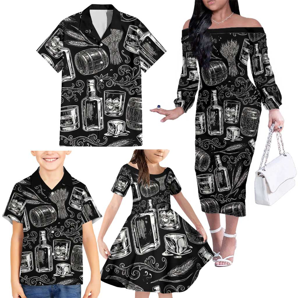 Whisky Neat Family Matching Off The Shoulder Long Sleeve Dress and Hawaiian Shirt Vintage Bold Statement Design