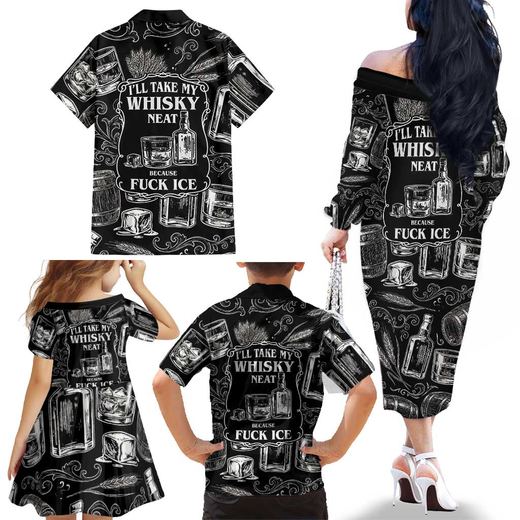 Whisky Neat Family Matching Off The Shoulder Long Sleeve Dress and Hawaiian Shirt Vintage Bold Statement Design