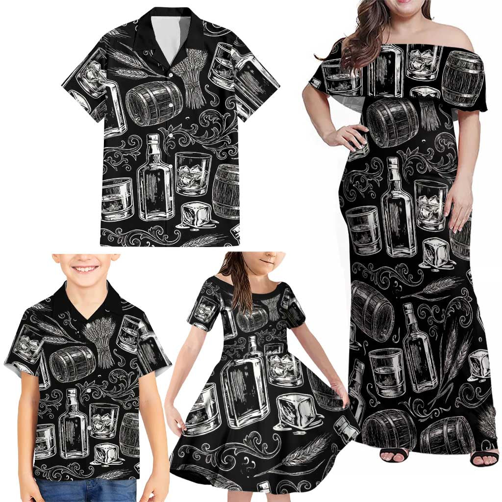 Whisky Neat Family Matching Off Shoulder Maxi Dress and Hawaiian Shirt Vintage Bold Statement Design