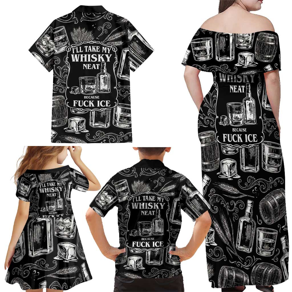 Whisky Neat Family Matching Off Shoulder Maxi Dress and Hawaiian Shirt Vintage Bold Statement Design