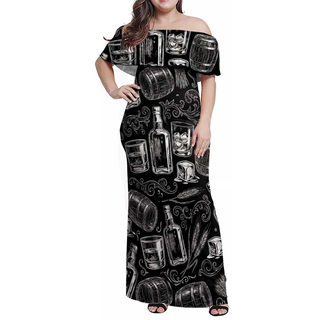 Whisky Neat Family Matching Off Shoulder Maxi Dress and Hawaiian Shirt Vintage Bold Statement Design