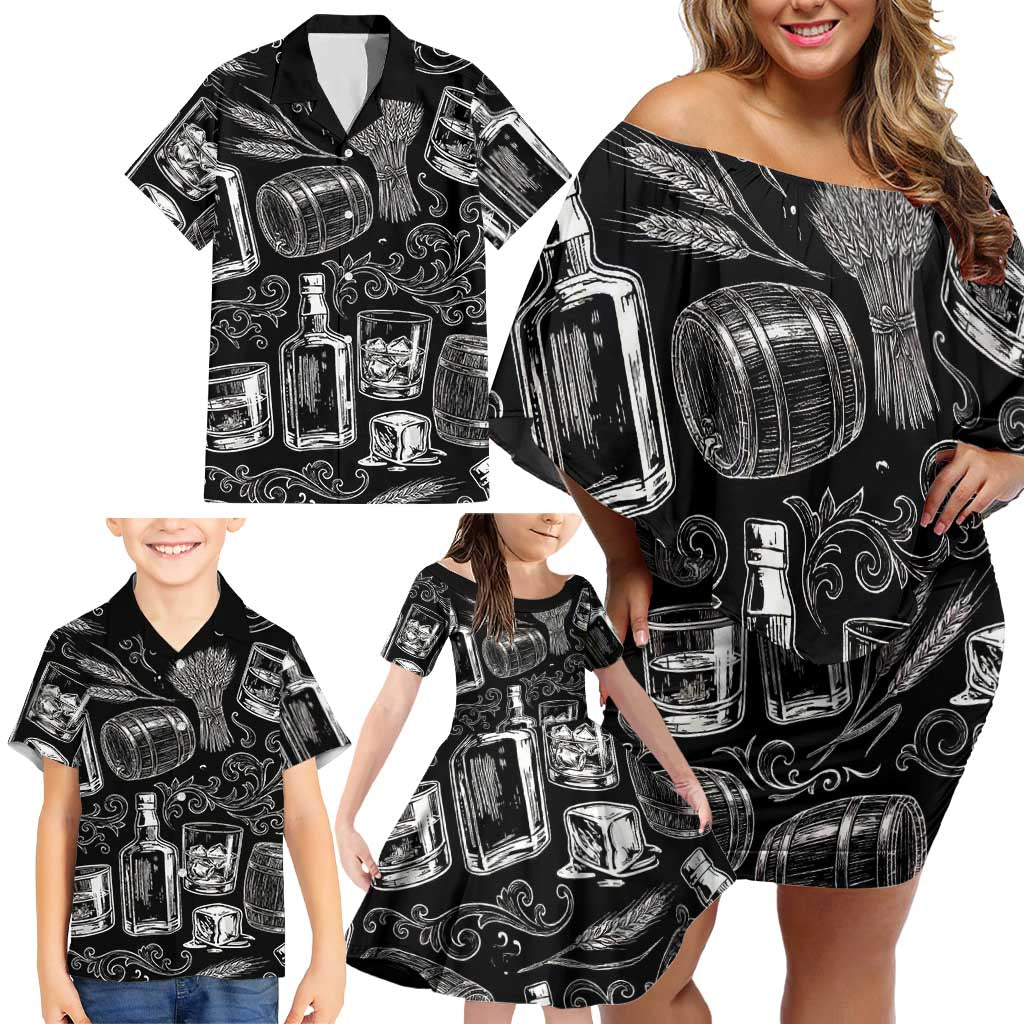 Whisky Neat Family Matching Off Shoulder Short Dress and Hawaiian Shirt Vintage Bold Statement Design