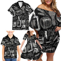 Whisky Neat Family Matching Off Shoulder Short Dress and Hawaiian Shirt Vintage Bold Statement Design