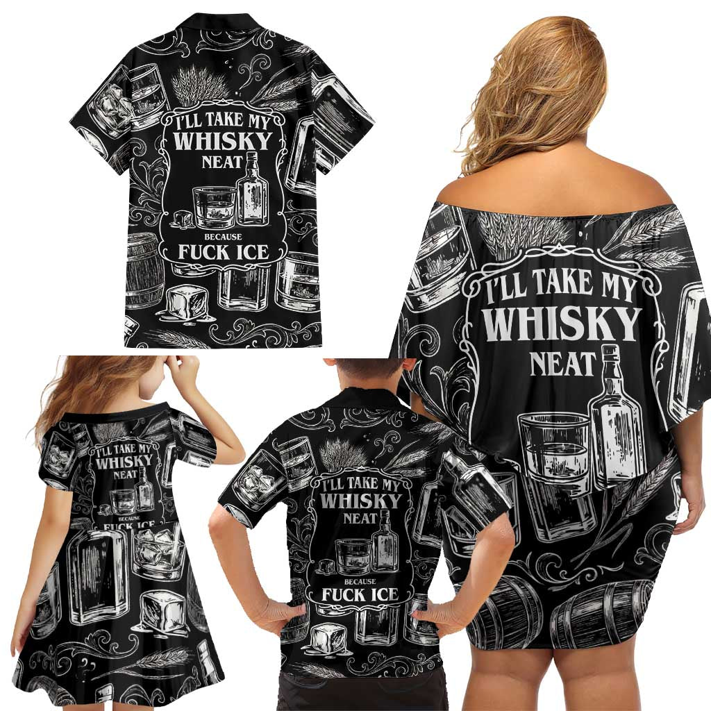 Whisky Neat Family Matching Off Shoulder Short Dress and Hawaiian Shirt Vintage Bold Statement Design