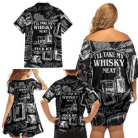 Whisky Neat Family Matching Off Shoulder Short Dress and Hawaiian Shirt Vintage Bold Statement Design