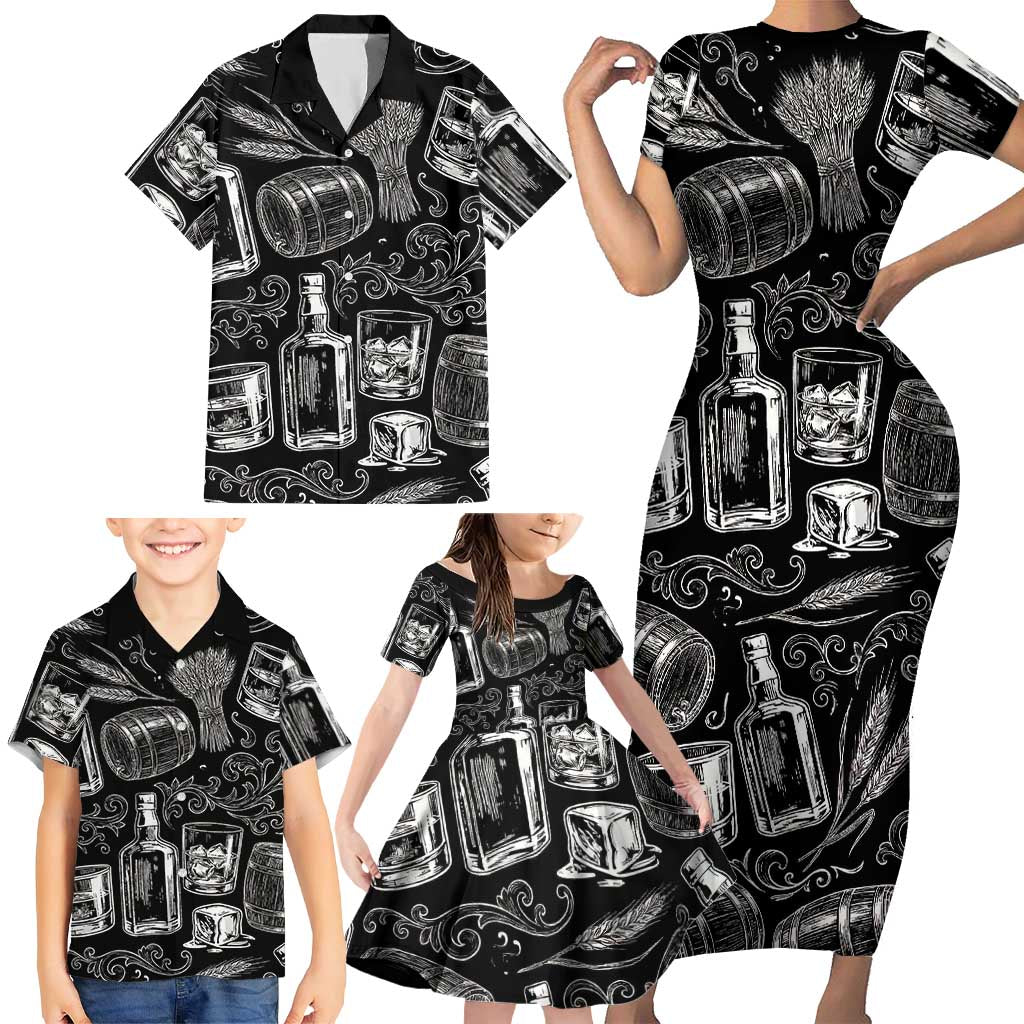 Whisky Neat Family Matching Short Sleeve Bodycon Dress and Hawaiian Shirt Vintage Bold Statement Design