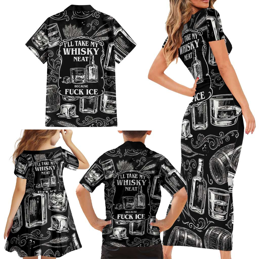 Whisky Neat Family Matching Short Sleeve Bodycon Dress and Hawaiian Shirt Vintage Bold Statement Design