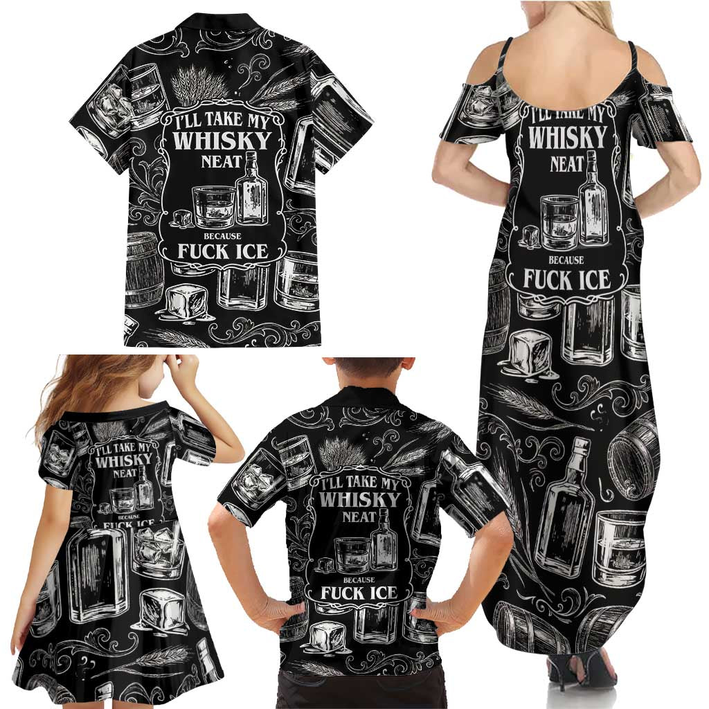 Whisky Neat Family Matching Summer Maxi Dress and Hawaiian Shirt Vintage Bold Statement Design