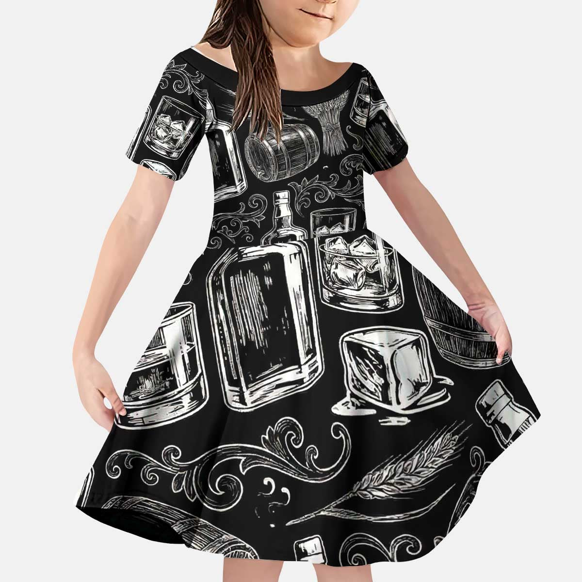 Whisky Neat Kid Short Sleeve Dress Vintage Bold Statement Design