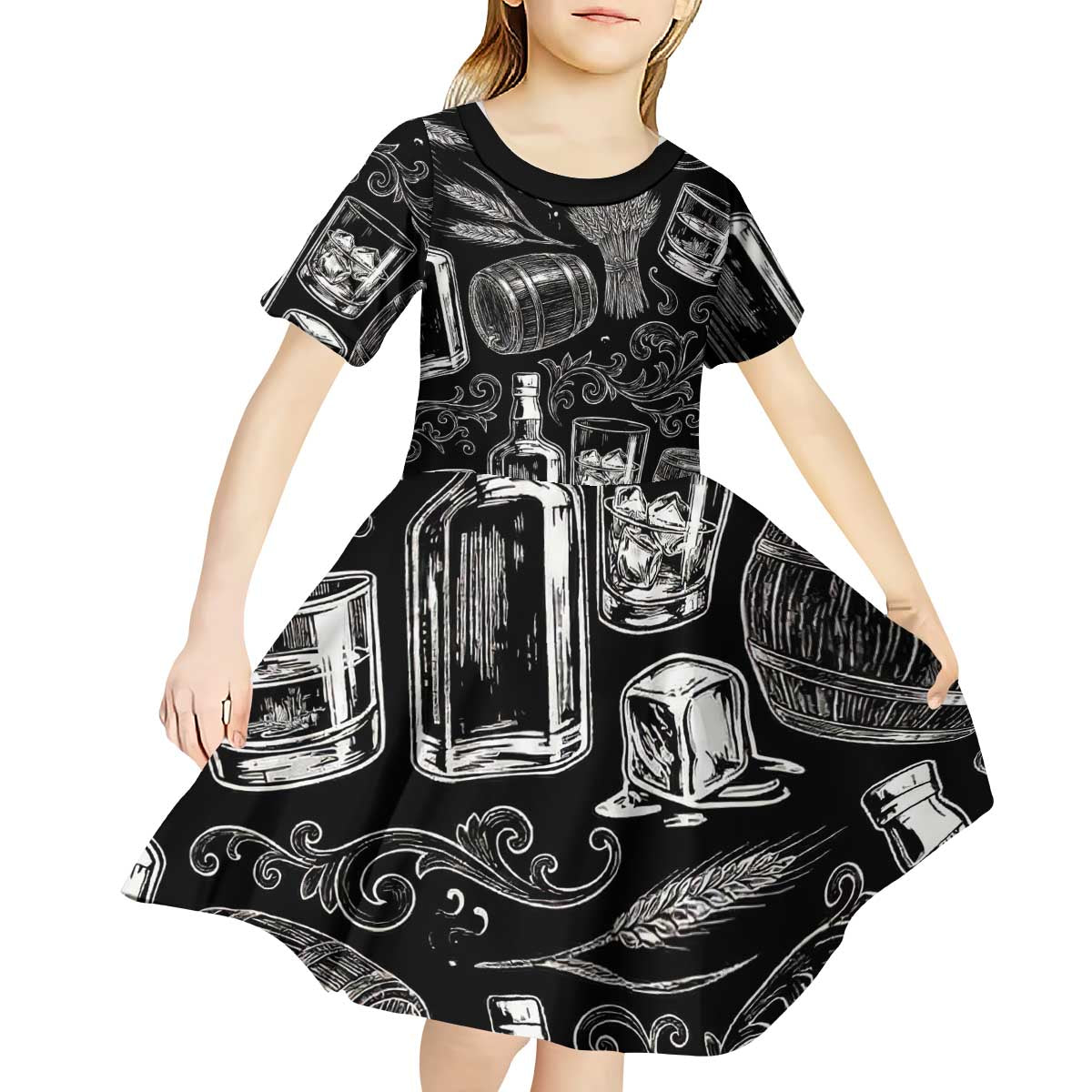 Whisky Neat Kid Short Sleeve Dress Vintage Bold Statement Design