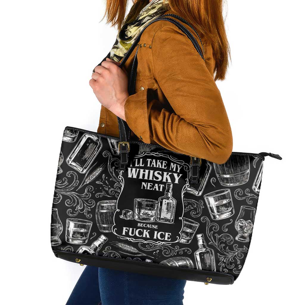 Whisky Neat Leather Tote Bag Vintage Bold Statement Design