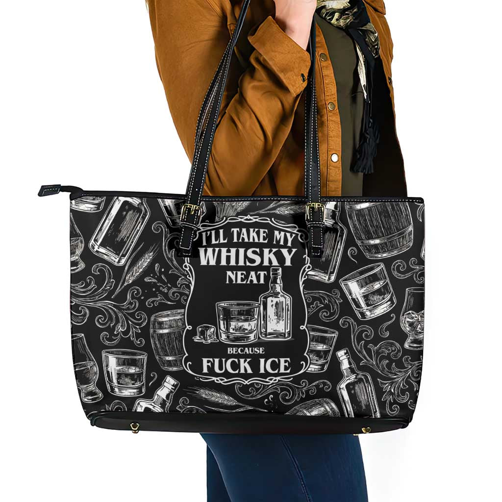 Whisky Neat Leather Tote Bag Vintage Bold Statement Design