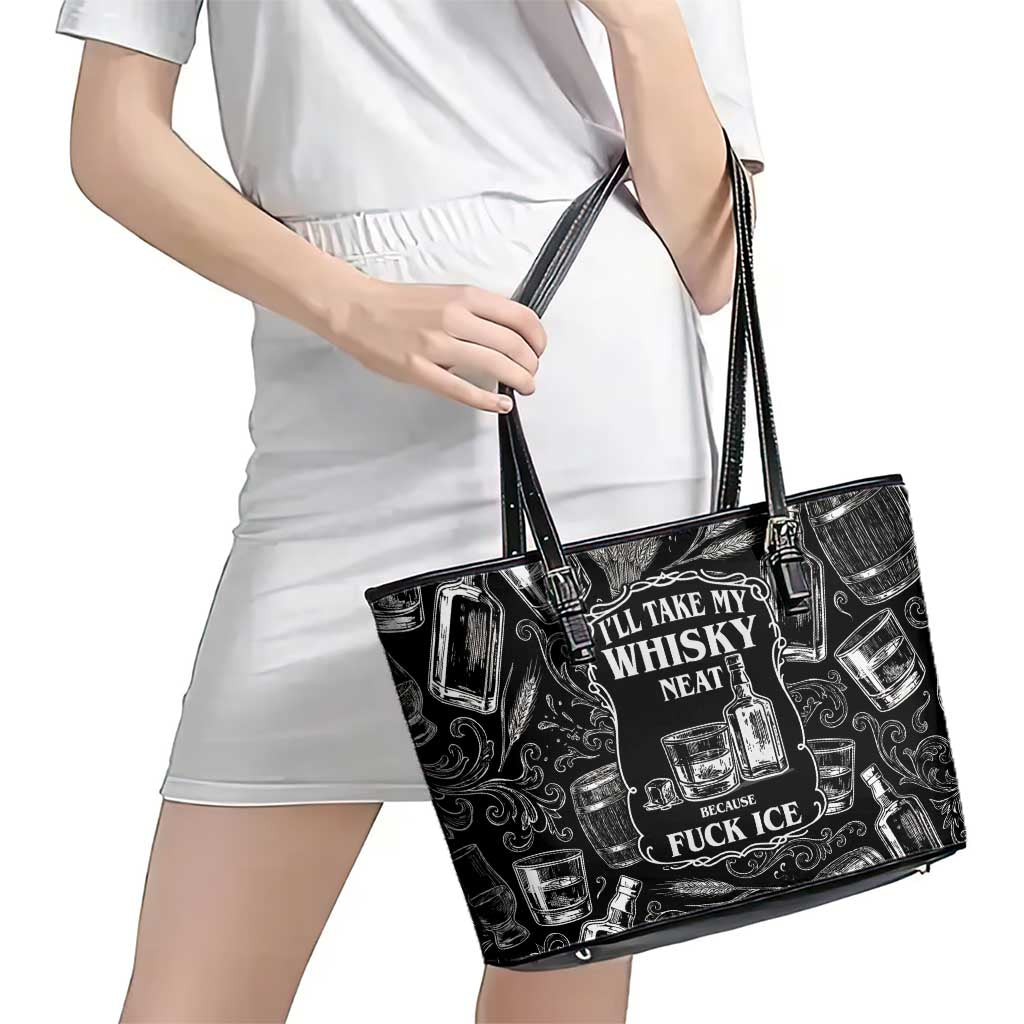Whisky Neat Leather Tote Bag Vintage Bold Statement Design
