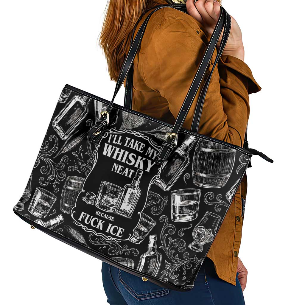 Whisky Neat Leather Tote Bag Vintage Bold Statement Design