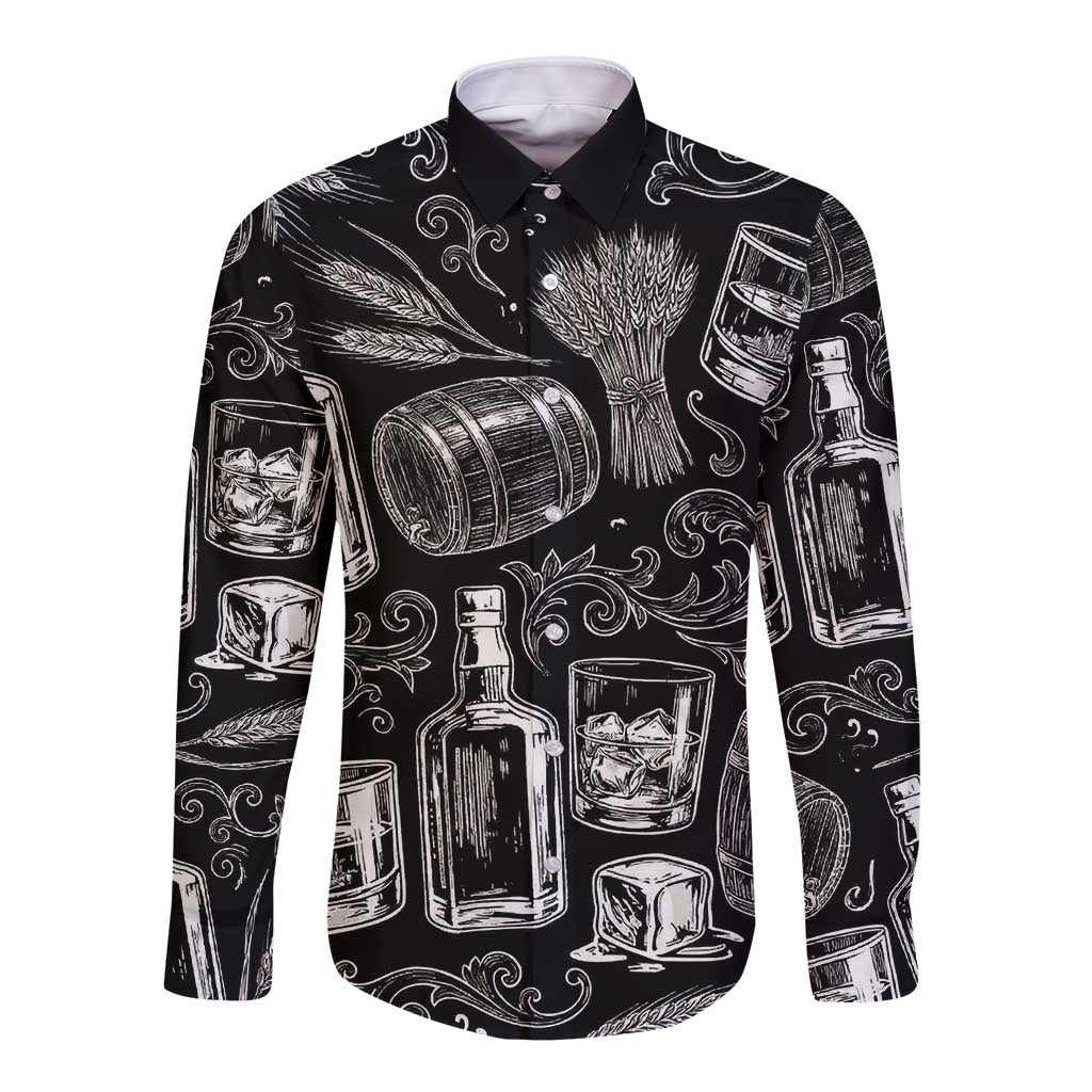 Whisky Neat Long Sleeve Button Shirt Vintage Bold Statement Design