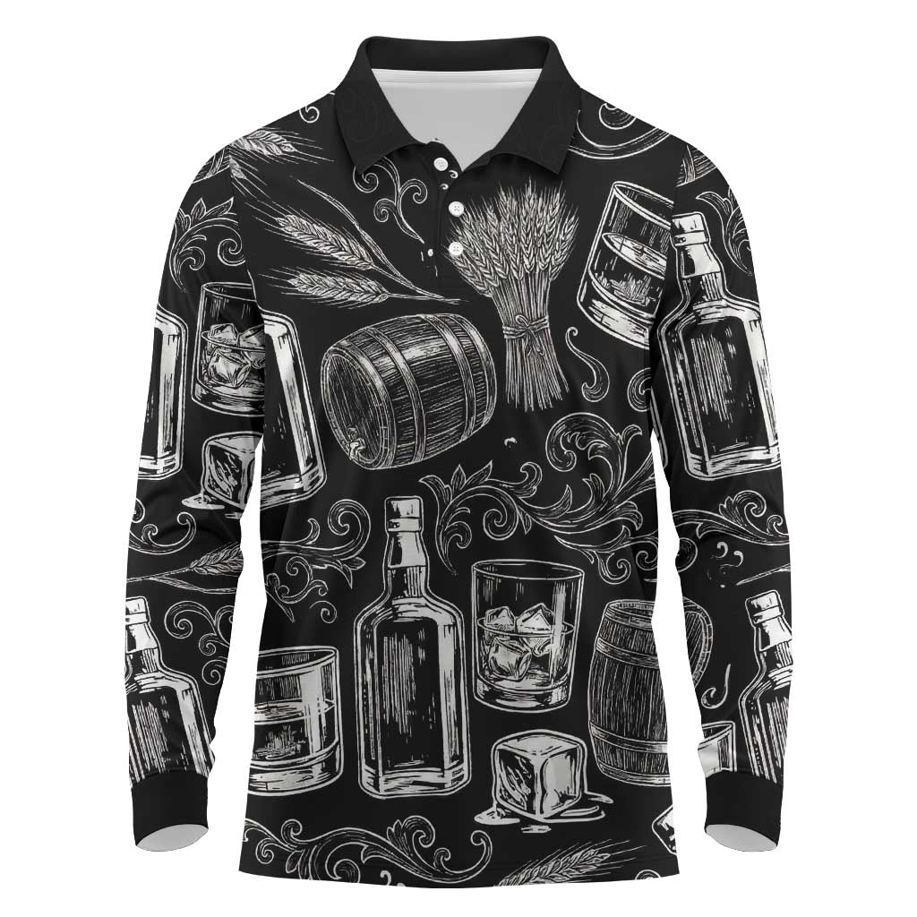 Whisky Neat Long Sleeve Polo Shirt Vintage Bold Statement Design