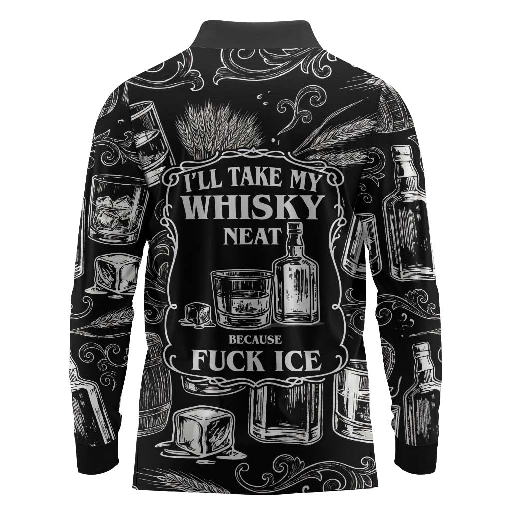 Whisky Neat Long Sleeve Polo Shirt Vintage Bold Statement Design