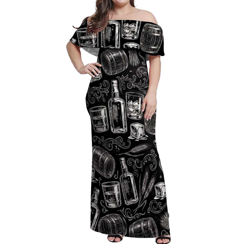 Whisky Neat Off Shoulder Maxi Dress Vintage Bold Statement Design