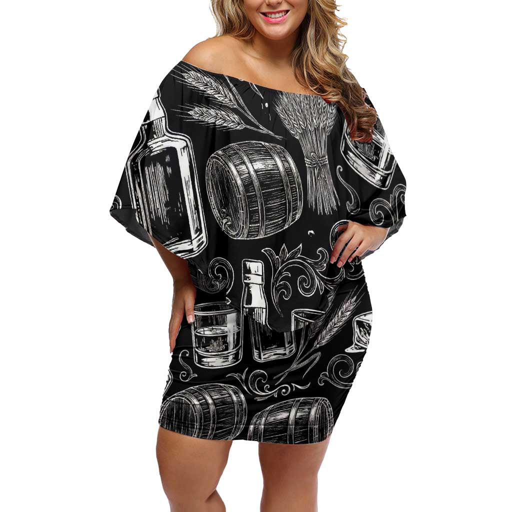 Whisky Neat Off Shoulder Short Dress Vintage Bold Statement Design