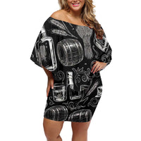 Whisky Neat Off Shoulder Short Dress Vintage Bold Statement Design