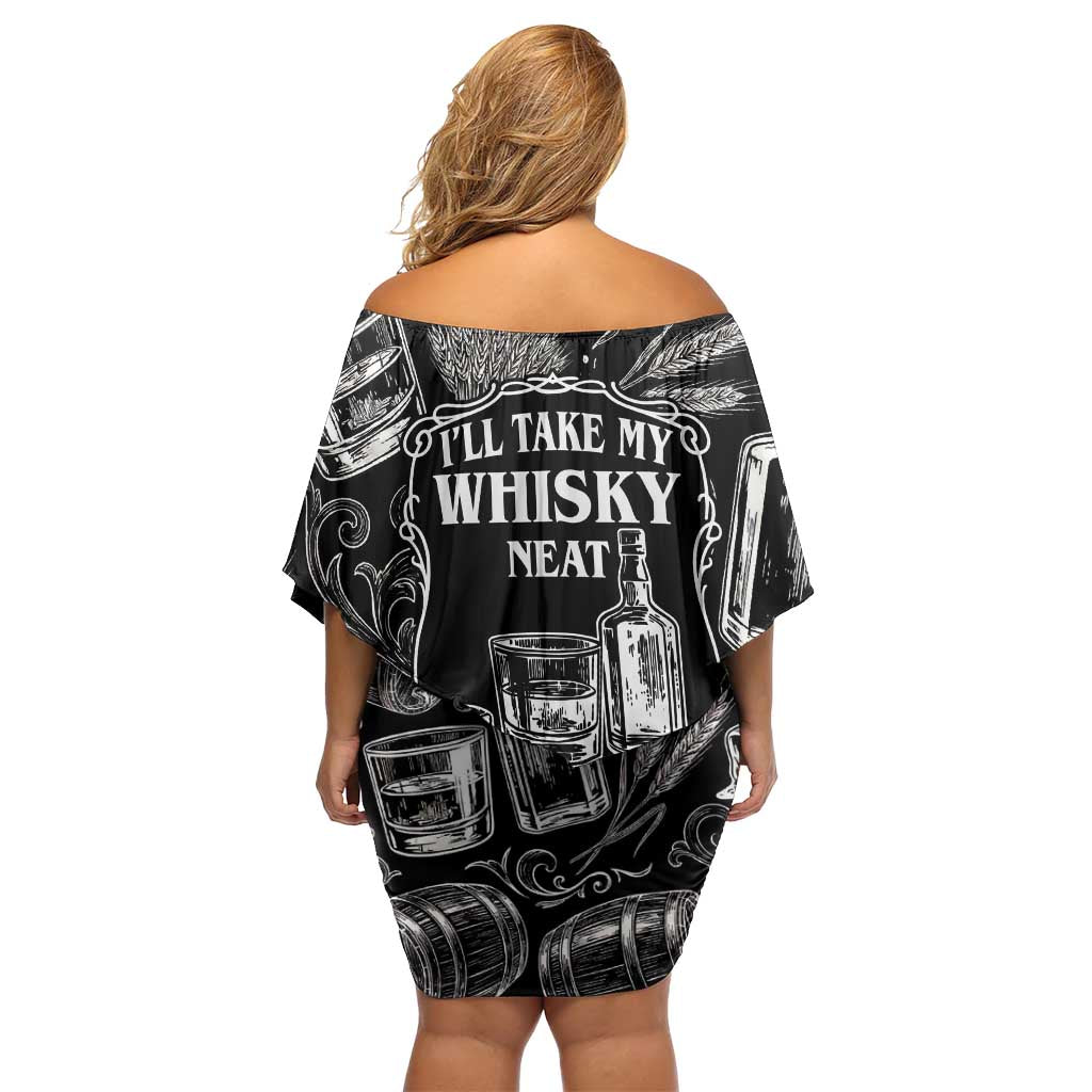 Whisky Neat Off Shoulder Short Dress Vintage Bold Statement Design