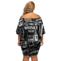 Whisky Neat Off Shoulder Short Dress Vintage Bold Statement Design