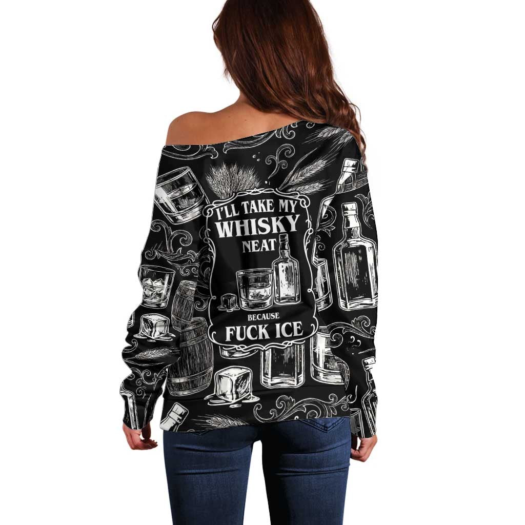 Whisky Neat Off Shoulder Sweater Vintage Bold Statement Design