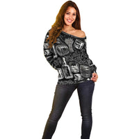 Whisky Neat Off Shoulder Sweater Vintage Bold Statement Design