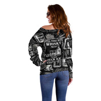 Whisky Neat Off Shoulder Sweater Vintage Bold Statement Design