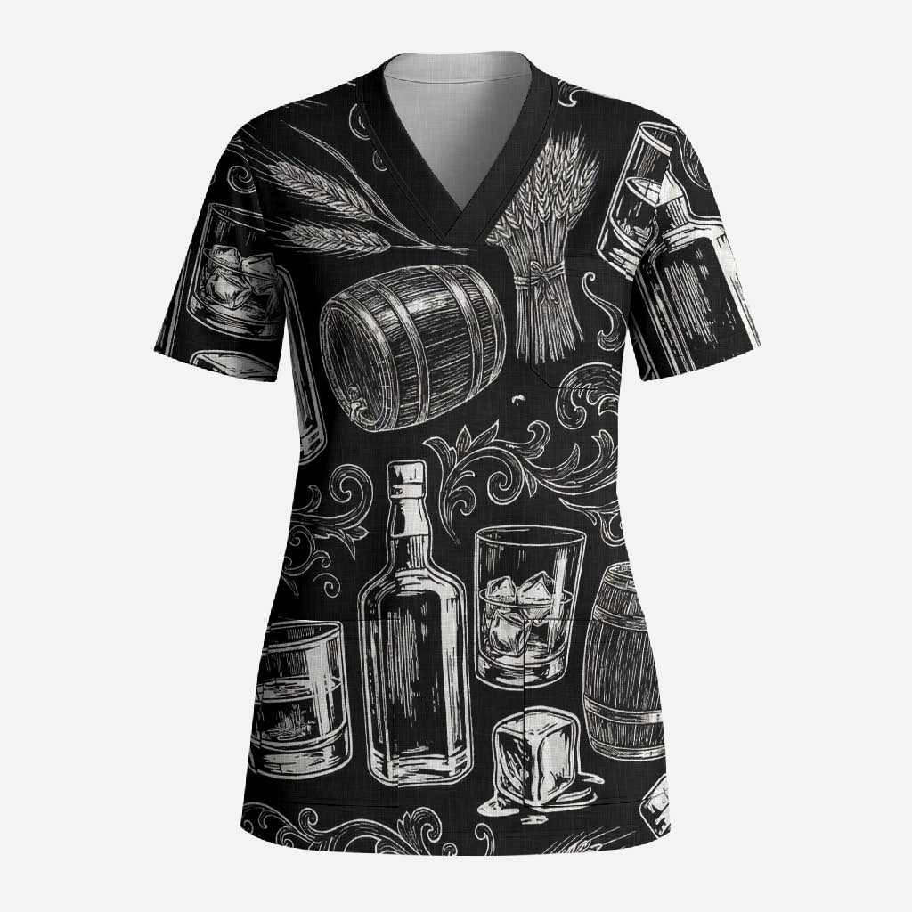 Whisky Neat Scrub Top Vintage Bold Statement Design