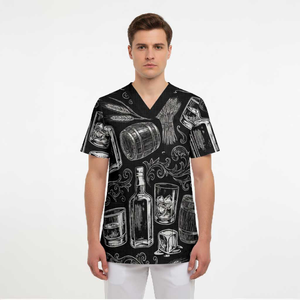 Whisky Neat Scrub Top Vintage Bold Statement Design