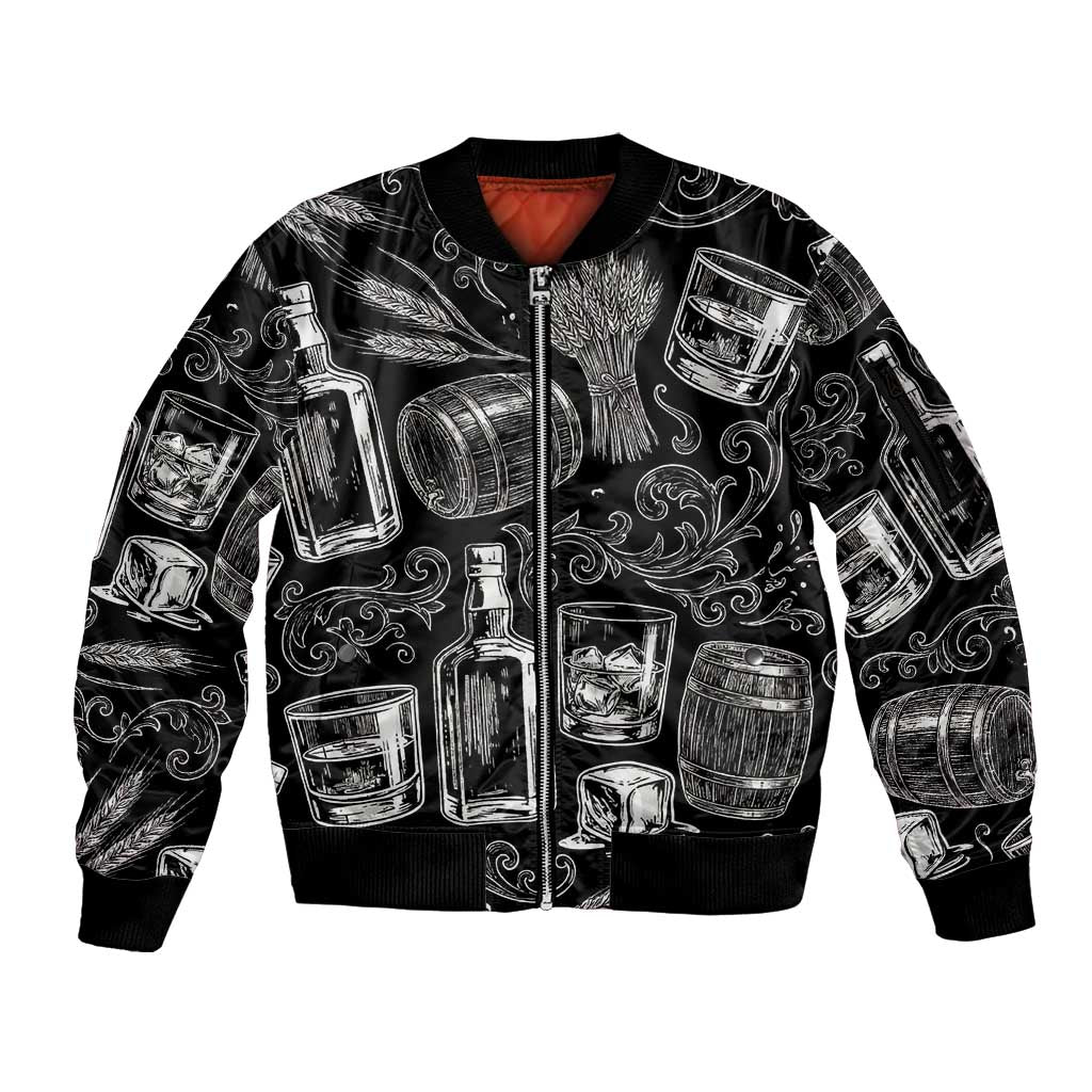 Whisky Neat Sleeve Zip Bomber Jacket Vintage Bold Statement Design