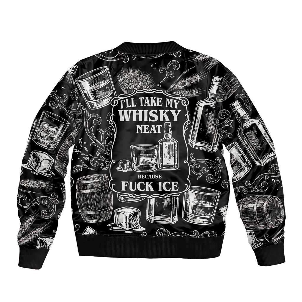 Whisky Neat Sleeve Zip Bomber Jacket Vintage Bold Statement Design