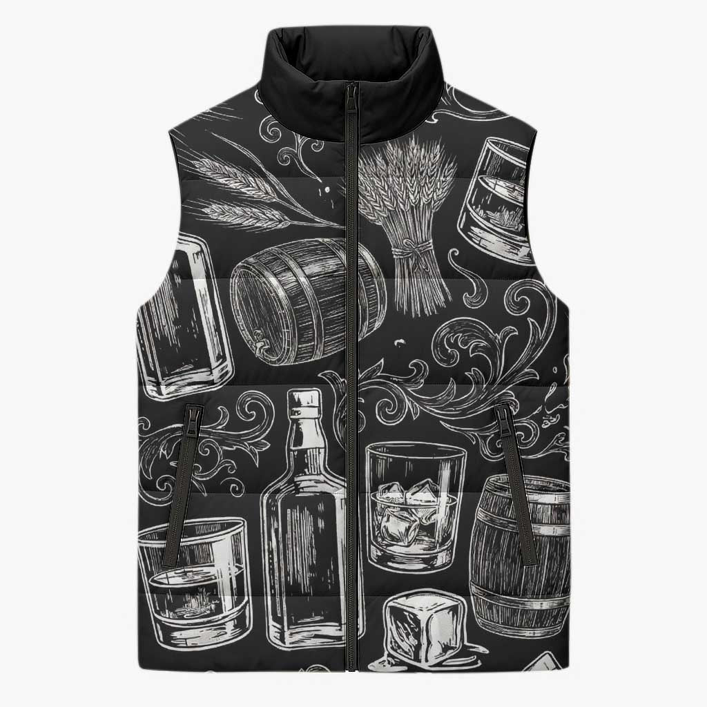 Whisky Neat Sleeveless Puffer Jacket Vintage Bold Statement Design
