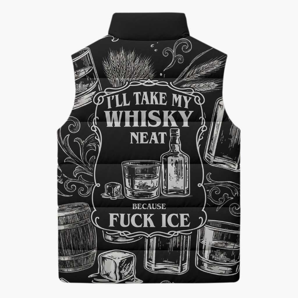 Whisky Neat Sleeveless Puffer Jacket Vintage Bold Statement Design