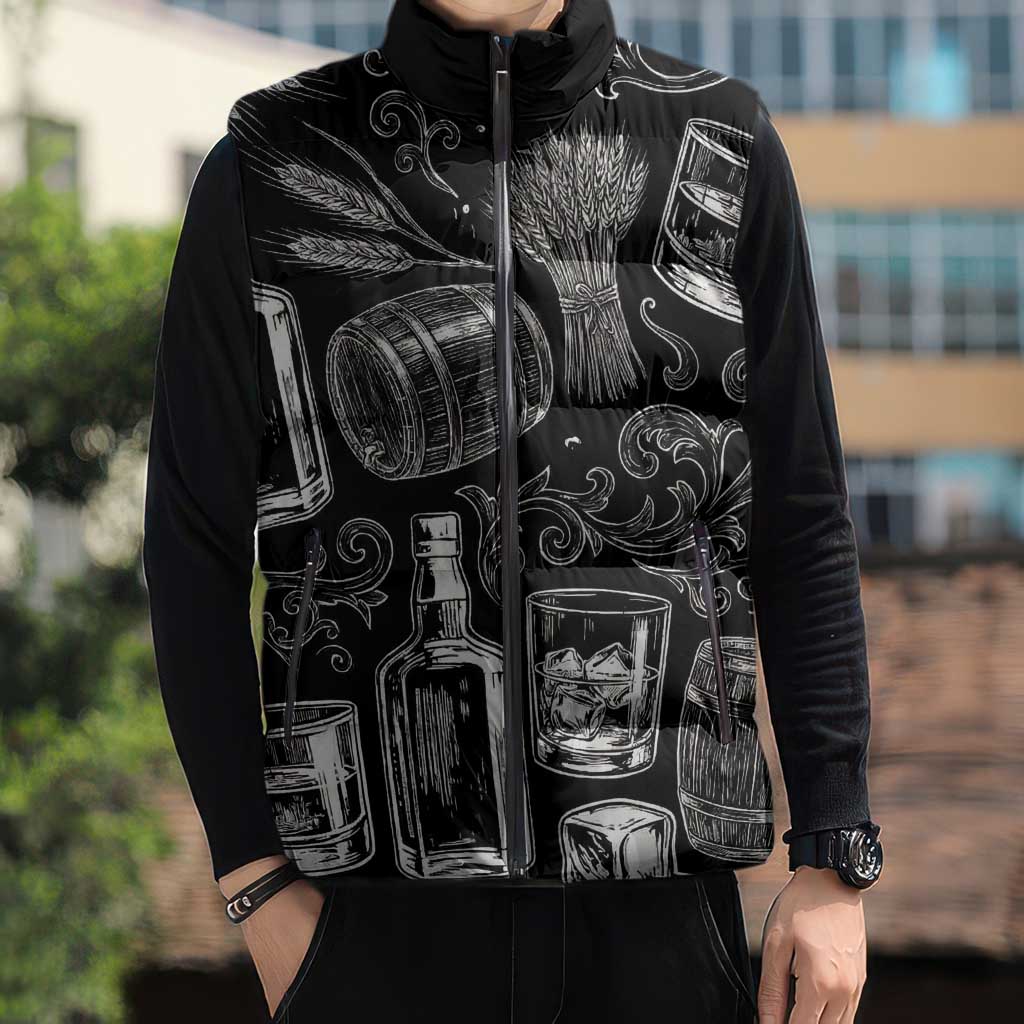 Whisky Neat Sleeveless Puffer Jacket Vintage Bold Statement Design