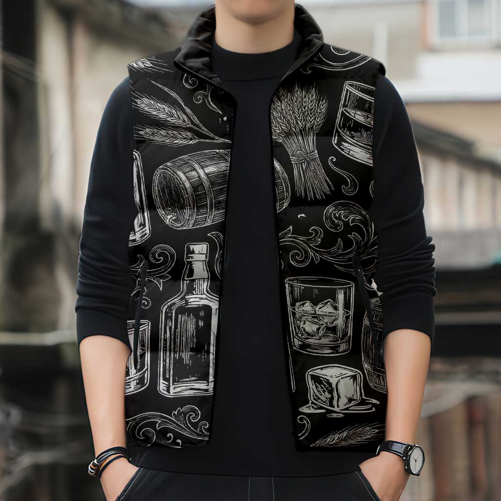Whisky Neat Sleeveless Puffer Jacket Vintage Bold Statement Design