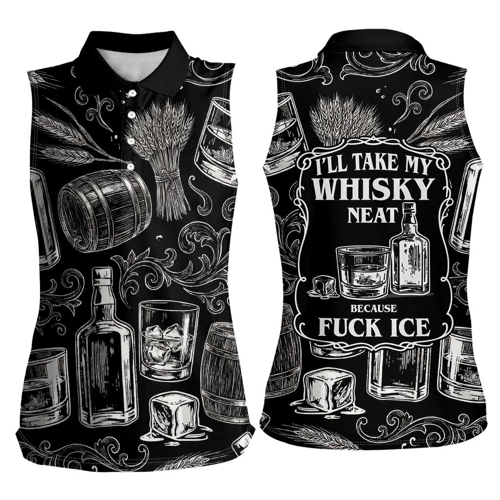 Whisky Neat Women Sleeveless Polo Shirt Vintage Bold Statement Design