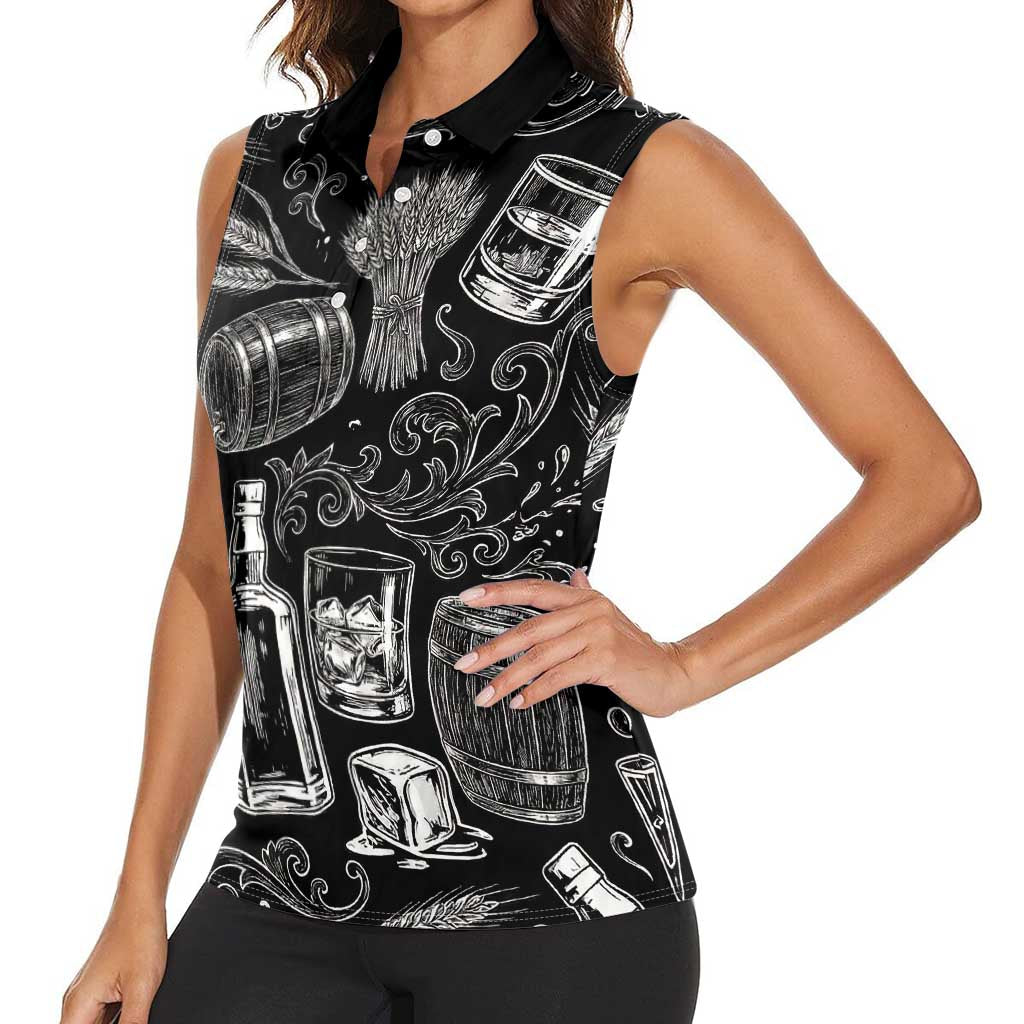 Whisky Neat Women Sleeveless Polo Shirt Vintage Bold Statement Design