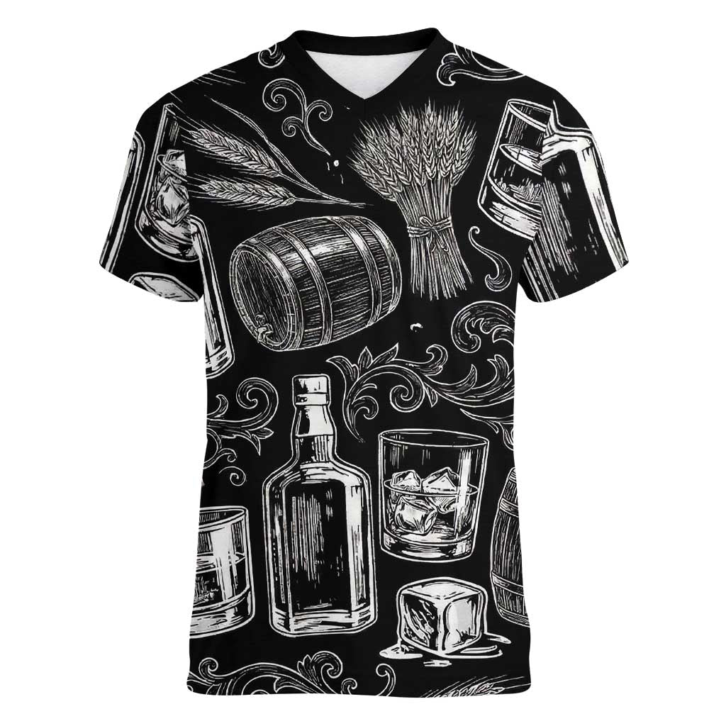 Whisky Neat Women V-Neck T-Shirt Vintage Bold Statement Design
