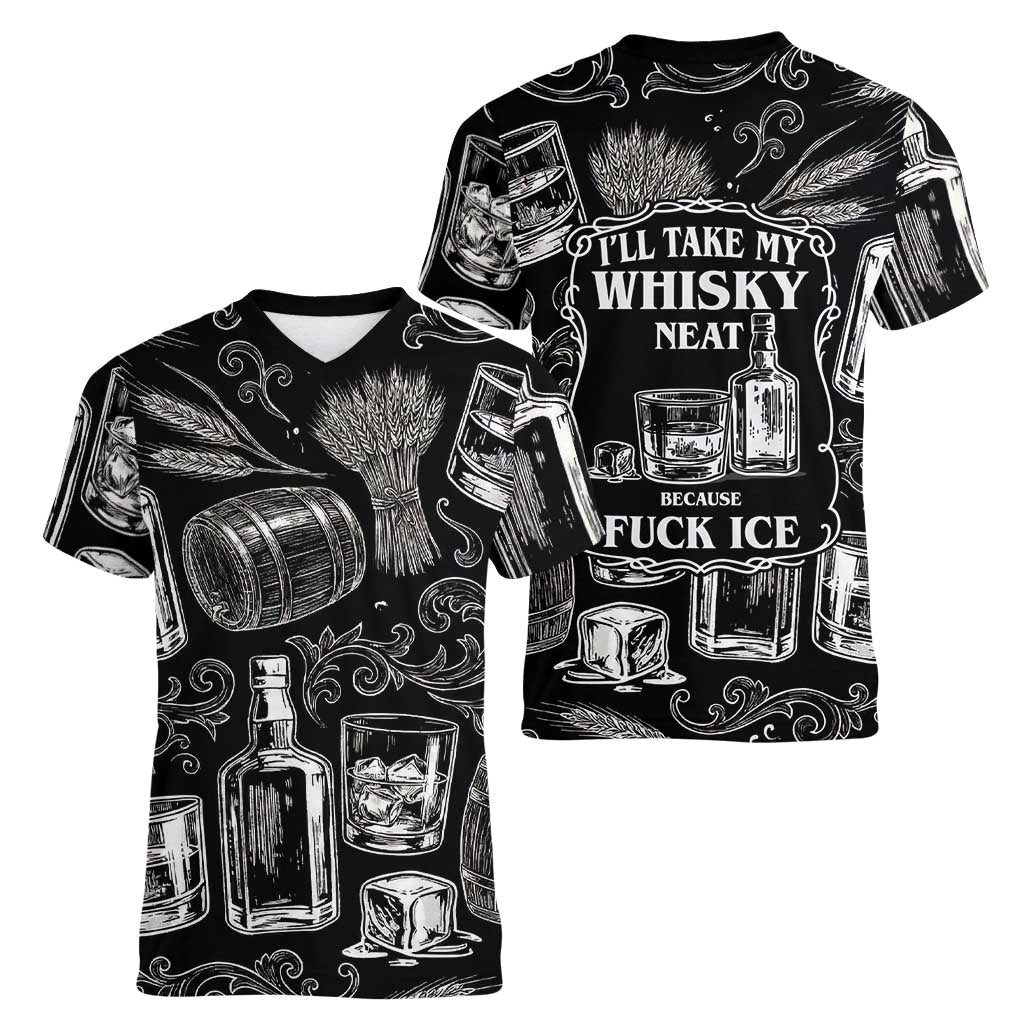 Whisky Neat Women V-Neck T-Shirt Vintage Bold Statement Design