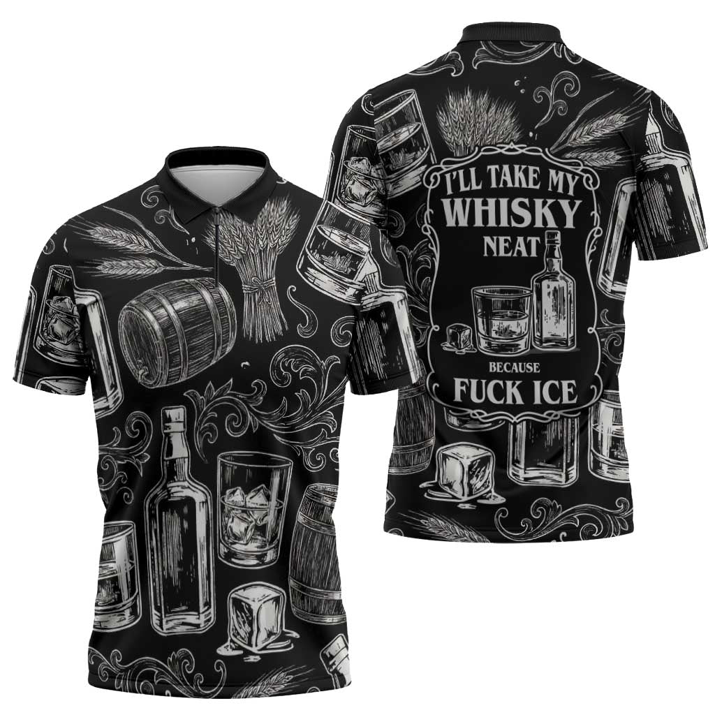 Whisky Neat Zipper Polo Shirt Vintage Bold Statement Design
