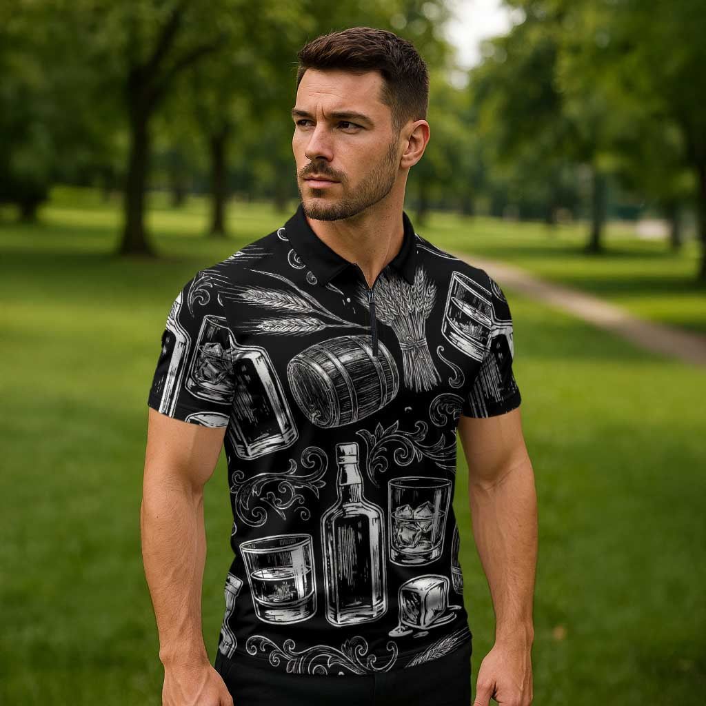 Whisky Neat Zipper Polo Shirt Vintage Bold Statement Design