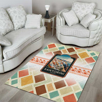Santorini Greece Area Rug Sunset Village Print and Mediterranean Geometric Pattern