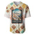 Santorini Greece Baseball Jersey Sunset Village Print and Mediterranean Geometric Pattern