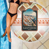 Santorini Greece Beach Blanket Sunset Village Print and Mediterranean Geometric Pattern