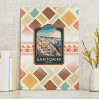 Santorini Greece Canvas Wall Art Sunset Village Print and Mediterranean Geometric Pattern