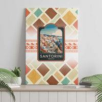 Santorini Greece Canvas Wall Art Sunset Village Print and Mediterranean Geometric Pattern