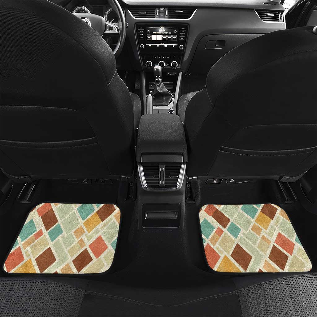Santorini Greece Car Mats Sunset Village Print and Mediterranean Geometric Pattern